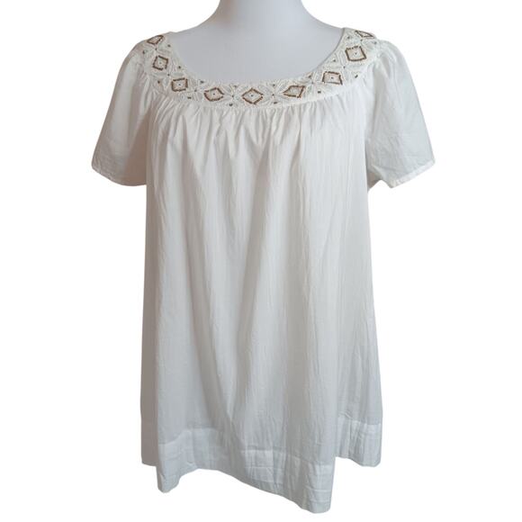 NEW CHARTER CLUB Artsy Beaded Blouse Peasant Top M Cotton Boho Fresh Breathable - Picture 7 of 11